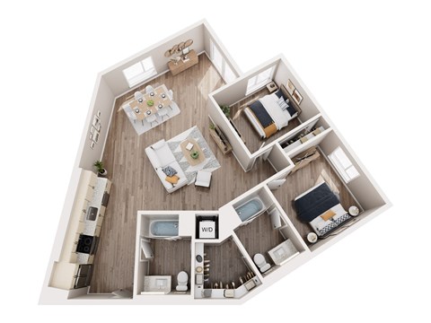 Floor plan for 2 beds, 2 baths, 1190 sqft